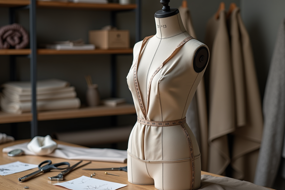 Mannequin de couture avec vêtement en cours de réalisation dans un atelier