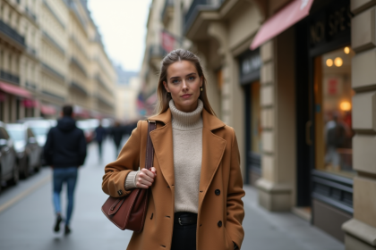 Femme élégante avec sac à Paris dans la rue