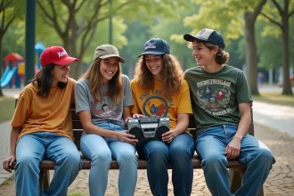 Groupe d'adolescents dans un parc des années 90