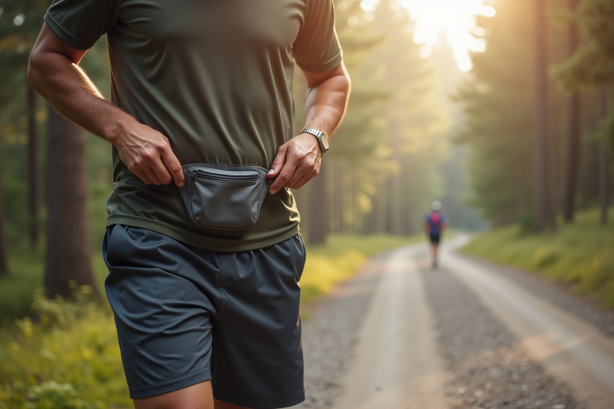 Homme ajustant sa ceinture de course avant trail